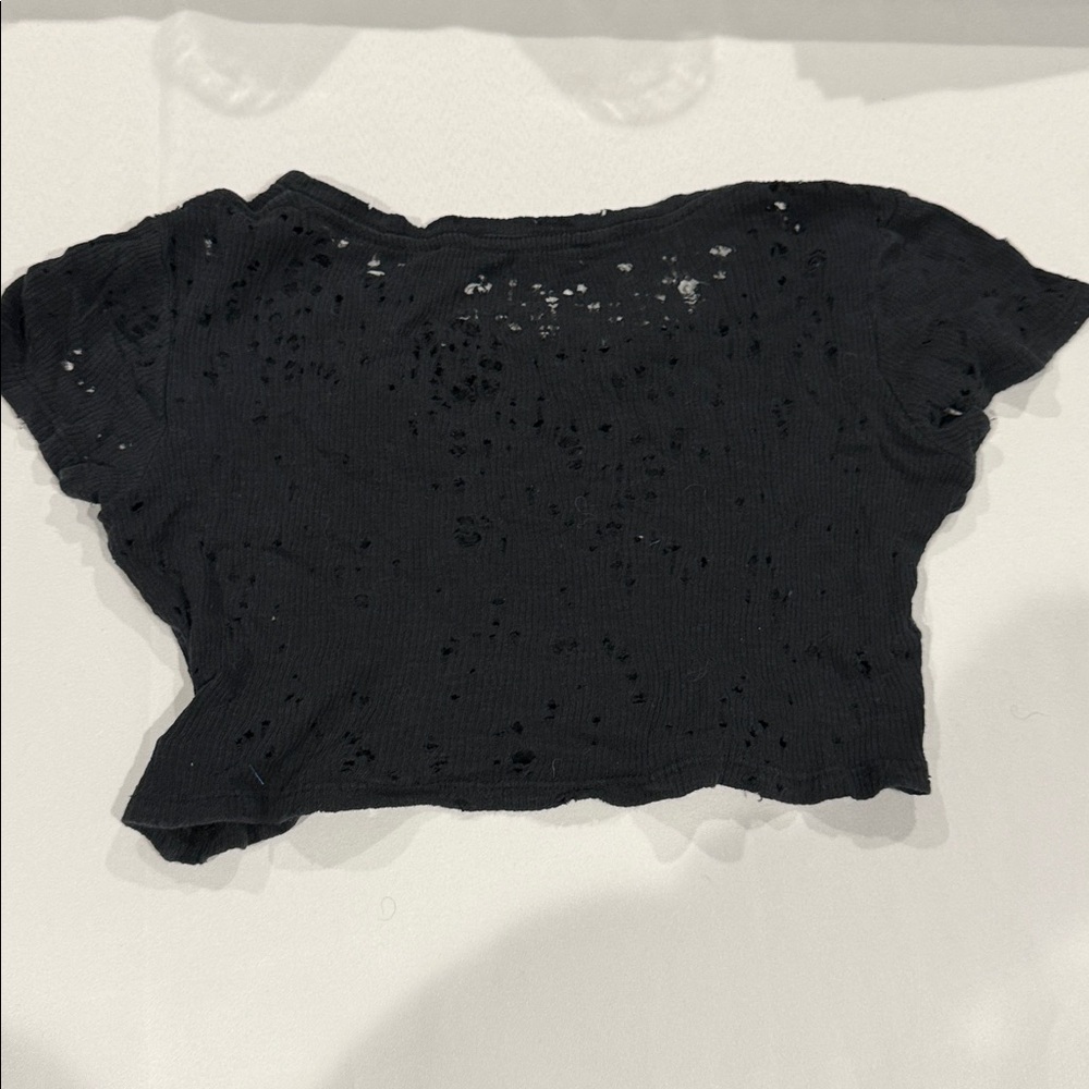 Emma & Sam Distressed Black Crop Top - Picture 2 of 3